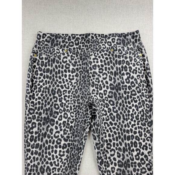 Michael Kors Womens Jeggings Size L Black Gray Leopard Print Pull On‎ Stretch - Picture 3 of 12